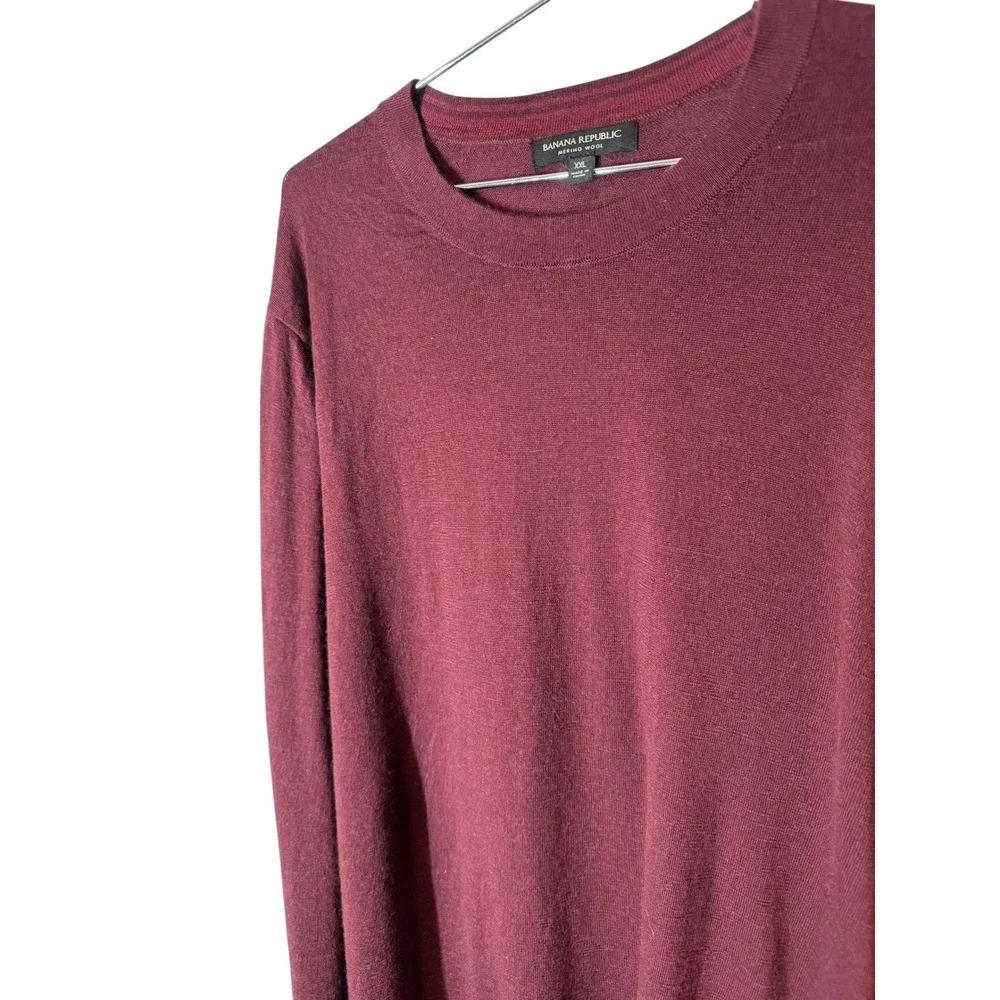 Banana Republic‎ XXL Mens Burgundy Merino Wool Long Sleeve Sweater Basic Staple
